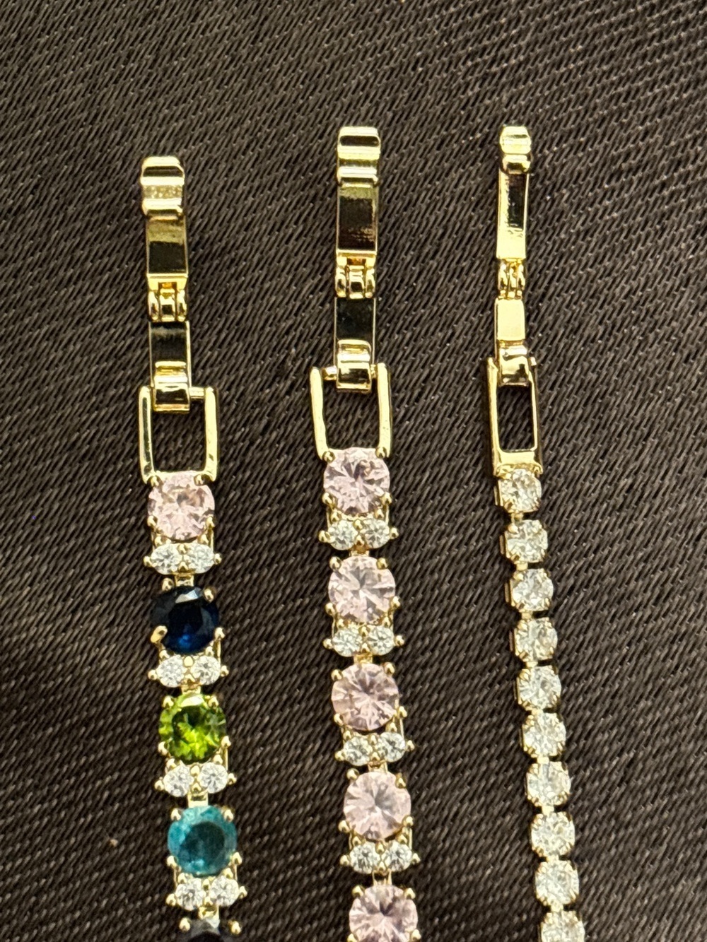Pretty Bird Yellow Gold Multicolor, Pink & Heart CZ Tennis Stack - Picture 7 of 9